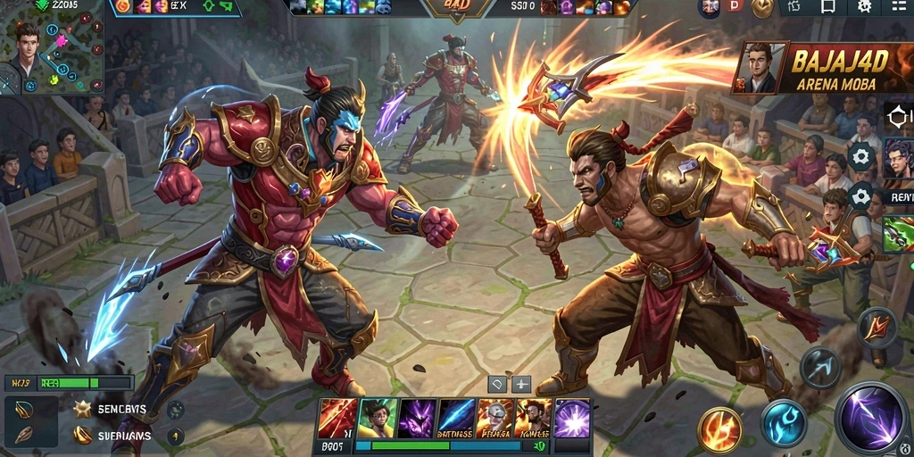 Screenshot gameplay BAJAJ4D menampilkan pertempuran seru di arena.