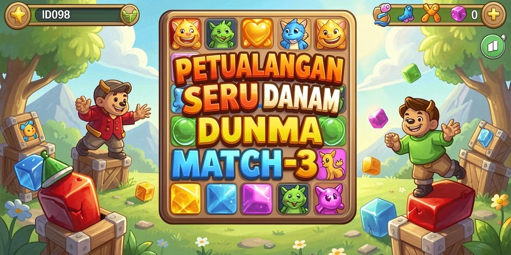 Tampilan gameplay yang menarik di ID098 dengan permata berwarna-warni.