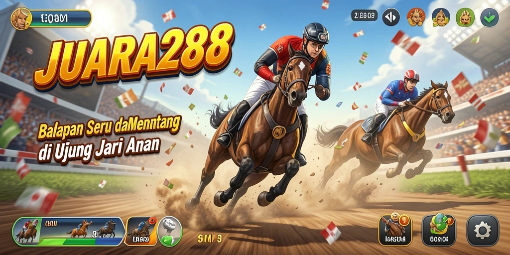 Tampilan gameplay menegangkan dari JUARA288 dengan mobil balap yang melaju kencang.