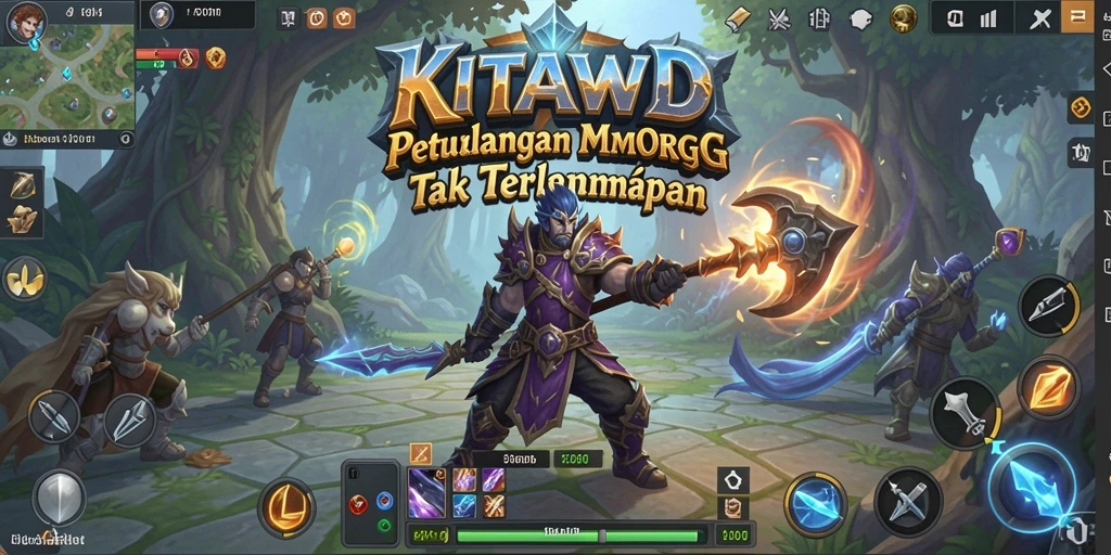 Screenshot utama KITAWD menampilkan aksi pertarungan seru dalam dunia MMORPG.
