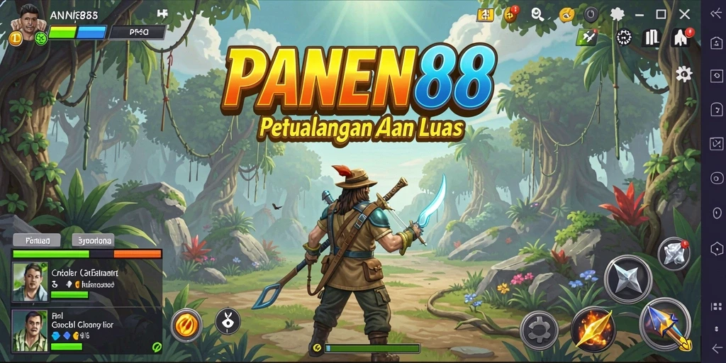 Screenshot PANEN88 menampilkan karakter utama menjelajahi lanskap petualangan.