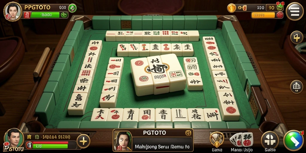 Screenshot gameplay PGTOTO menampilkan papan Mahjong yang penuh warna.