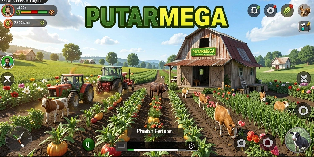 Tampilan gameplay PUTARMEGA dengan aktivitas bercocok tanam.