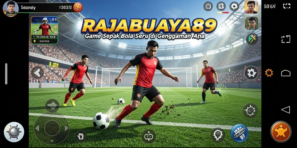Tangkapan layar utama RAJABUAYA89 menunjukkan aksi realistis permainan sepak bola.