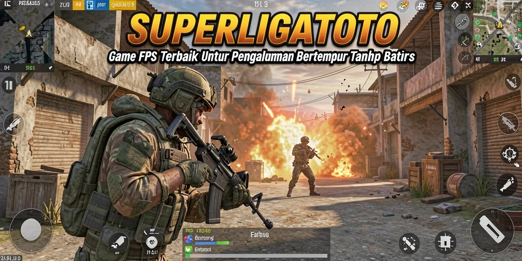 Screenshot gameplay SUPERLIGATOTO dengan pertempuran FPS yang seru.
