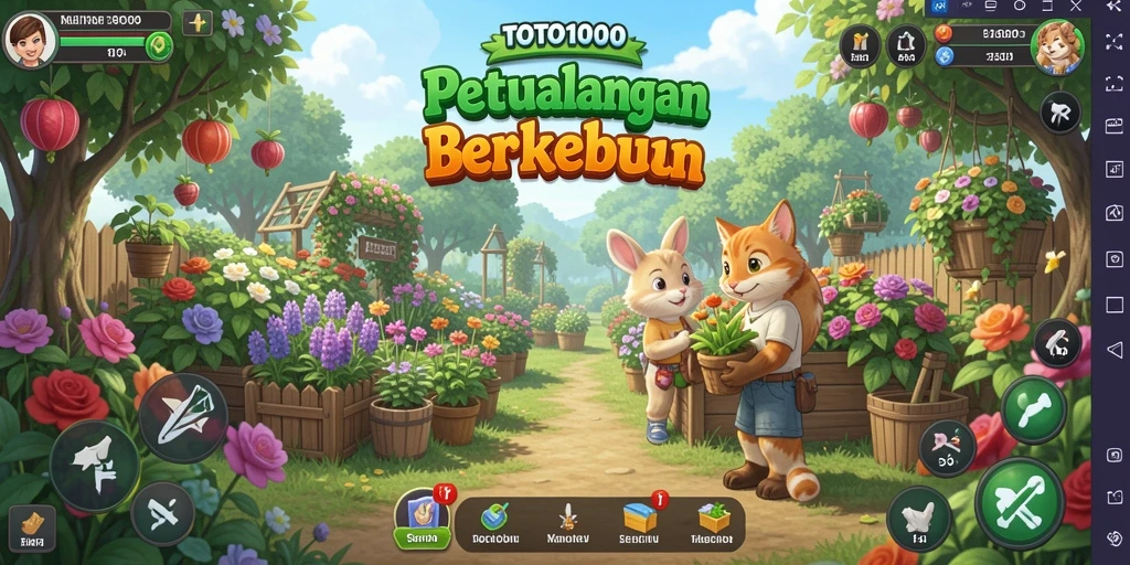 Screenshot gameplay TOTO1000 menampilkan aktivitas berkebun yang seru.